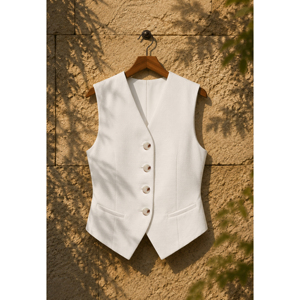 Gilet court cintré respirant blanc à boutons pour femme, style décontracté, fournisseur OEM ODM DELWYN - Product Image 6