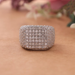 Iced Style Cut Moissanite Hip Hop Engagement <b>Ring</b> Fully Pave Set Rhodium Plated Cluster <b>Statement</b> <b>Ring</b> 925 Sterling <b>Silver</b> - Product Image 1