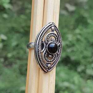 Grandes bagues ethniques en argent pour femmes, pierre précieuse onyx noir marquise, cadeau de mariage, bijoux faits à la main, élégants - Product Image 2