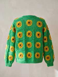 Women's Crocheted Floral <b>Cardigan</b> Full Sleeve O-Neck Bohemian Style 100% Acrylic Open Stitch Regular Length - Product Image 1