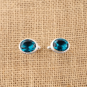Indian Style Handmade 925 Sterling <b>Silver</b> Plated Blue Apatite Gemstone Luxury <b>Cuff</b> Link Set Unisex for Wedding Everyday - Product Image 1