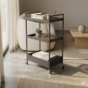 Carrito de Almacenamiento de Cocina Metálico Multifuncional de Tres Niveles Negro con Estante para Microondas No Plegable Lumetal S3401 52x30x81cm - Product Image 3