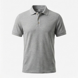 Polo pour homme gris à manches courtes 100% coton, décontracté, respirant, coupe classique, design tricoté uni - Product Image 1