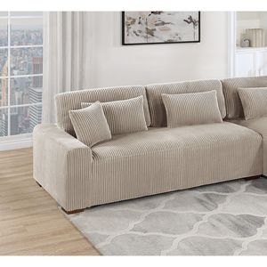 Divano Sezionale Moderno a 2 Pezzi XL in Tessuto Corduroy Felpato Colore Cammello, Divano LAF con Chaise Longue RAF per Soggiorno - Product Image 3