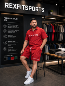 REXFIT SPORTS 2026 Custom Mens Red Nylon <b>Shirt</b> and Shorts Set Half <b>Zip</b> Lightweight Breathable Gym Training Sportswear - Product Image 5