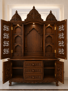 Mandir de madera estilo Ashtalakshmi del sur de la India, templo de madera de teca de gran venta con puertas y almacenamiento a precios de mayorista del fabricante - Product Image 4