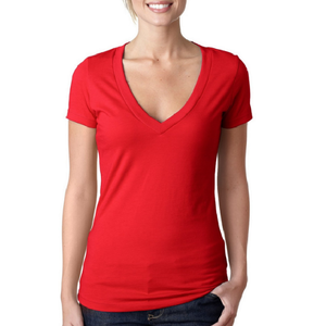 เสื้อยืดคอวีของผู้หญิงทรงหลวมลำลองดีไซน์เรียบ - Product Image 1