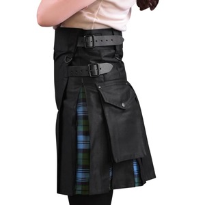 Kilt hybride moderne en tartan plissé en coton avec poches cargo amovibles, sangles latérales, boucles et anneaux - Product Image 4