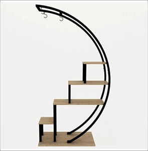 Luxury Crescent Moon Metal <b>Plant</b> Stand Multi Tier Flower <b>Pot</b> Rack Wooden Shelves Indoor Outdoor Hanging Planter Display Holder - Product Image 6