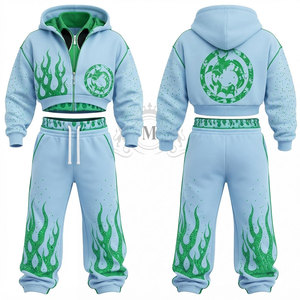 Conjunto Deportivo para Hombre con Estampado de Llamas en Serigrafía, 100% Algodón, Cremallera Completa, 450 Gsm, Sudadera Corta con Capucha, Pantalones Jogger, Corte Holgado Informal - Product Image 5