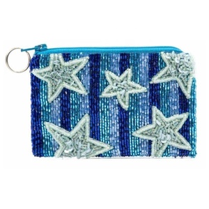 Glass Beaded Coin <b>Purse</b> with Star Pattern Top Zipper Closure <b>Small</b> Size for Pouch Key Cash & Card Multipurpose Use <b>Women</b> Pouch - Product Image 1