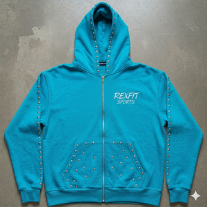 เสื้อฮู้ดดี้ปักลายแบบกำหนดเอง แต่งขอบขาดๆ ประดับเพชร ซิปหน้า ล้างสีแบบวินเทจ สไตล์สตรีทแวร์สำหรับผู้ชาย - Product Image 2