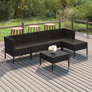 Conjunto de Muebles de Jardín de Ratán Sintético Negro con Acero con Recubrimiento en Polvo y Poliéster, Colección de Muebles Duraderos para Exteriores - Product Image 1