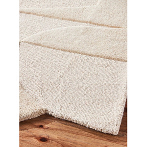 Nordic Tone-on-Tone Wool Rug | Custom Japandi Style Wool Rug | White on White Abstract Textured Floor Mat - Product Image 3