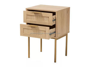 Juego de Mesitas de Noche Rústicas de Madera Maciza de Mango con 2 Estaciones de Carga y 2 Cajones, Mesita de Noche Moderna Hecha a Mano, Exportación Mundial - Product Image 6