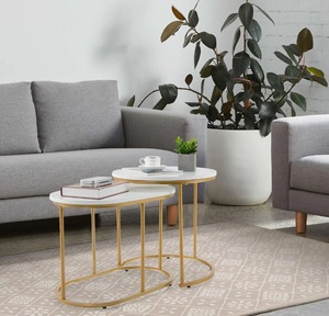 Luxury Gold Frame Nesting Coffee <b>Tables</b> Set <b>Marble</b> <b>Top</b> <b>Side</b> <b>Table</b> Furniture for Modern Living Room Budget Friendly - Product Image 4