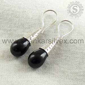 Hot Selling Good Quality 925 Sterling Silver Natural <b>Black</b> Onyx Gemstone Briolette Shape Dangle <b>Earrings</b> <b>for</b> <b>Woman</b> Girls Jewelry - Product Image 1