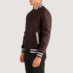 แจ็คเก็ตหนังวาร์ซิตี้สีแดงเลือดหมูแบบสั่งทำพิเศษจาก Furat Leathers สำหรับผู้ชาย ฤดูหนาว แบบติดกระดุมด้านหน้า ปักลายปักชื่อได้ตามต้องการ ระบายอากาศได้ดี พร้อมซิป - Product Image 2