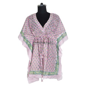 2026 Arabic Abaya Dubai Short Kaftan Dress With Short Sleeveless Elegant Top Quality Hand Block Printed Floral Design Kaftan - Product Image 4