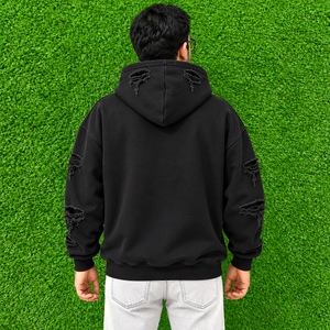 Sweat à capuche oversize pour homme, effet usé et déchiré, avec motif graphique gothique, style streetwear, automne - Product Image 3