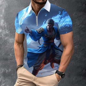 Polo Sublimado con Estampado 3D de Héroes Personalizado |   Camiseta gráfica de rendimiento con cierre de cremallera de un cuarto para hombre |   Polo Mítico Azul Eléctrico Transpirable - Product Image 1