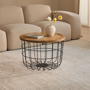 Table basse ronde Vandana Grand Stellar Ø62 cm en bois de manguier et acier Ket - Product Image 1