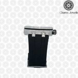 Montre de luxe pour homme Charm Jewells en acier inoxydable, boîtier de 40 mm, mouvement mécanique, accents de diamants, bracelet en cuir, étanche 10 bars - Product Image 4