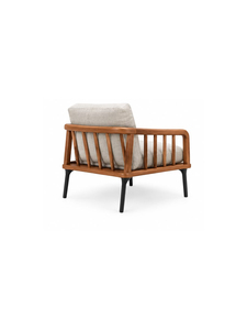 Fauteuil lounge moderne en bois de style mid-century avec coussins rembourrés, accoudoirs arrondis, structure en bois massif, fauteuil d'appoint pour la maison - Product Image 5