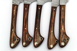 Juego de 5 Cuchillos de Cocina Hechos a Mano de Acero de Damasco con Hoja Recta y Punta Caída, con Mangos de Madera, Personalizables OEM/ODM/OBM - Product Image 4