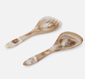 Juego de servidores de ensalada de resina marrón con mango corto, cuchara y tenedor de ensalada con diseño de espiral de caparazón de tortuga para cocina y comedor - Product Image 6