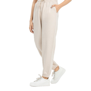 Women's Beige Harem Pants Mid <b>Waist</b> Drawstring Loose Fit Ankle-Length Solid Color Casual Spring Wear Knitted Cotton - Product Image 1