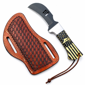 Couteau Hawksbill avec manche à motif drapeau américain, lame en acier inoxydable, étui en cuir, couteau de chasse de qualité DIY - Product Image 1