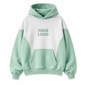Sudadera con Capucha Unisex Oversize, Bloques de Color, Algodón French Terry, Manga Raglán, Estilo Casual Otoñal, Bolsillo Frontal con Logo - Product Image 2
