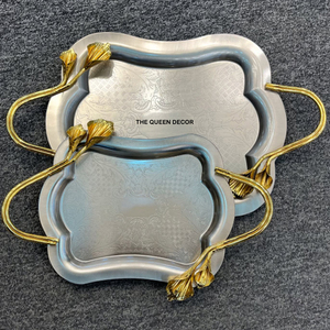 Bandeja Decorativa Premium con Asas de Rama Dorada para Decoración del Hogar y de la Mesa, Bandeja de Servicio de Aluminio con Asa de Arrecife de Coral - Product Image 2