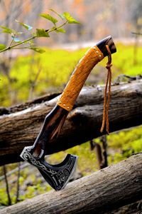 Personalised Viking <b>Axe</b> Handmade Carbon Steel Camping Hatchet Wood <b>Handle</b> Leather Sheath Forged for Wall Decoration Firewood - Product Image 3