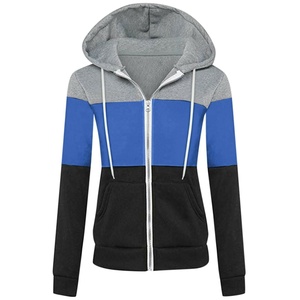 Sweat-shirt pour femme à capuche zippé, color-block, doublé polaire, respirant, à manches longues, en coton tissé, décontracté, pour l'hiver - Product Image 6