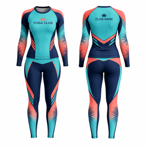 Women's 2-Piece Crew Neck Long Sleeve Yoga Set Gradient Color Full Length High Waist Spandex Breathable <b>Mesh</b> Decoration - Product Image 1