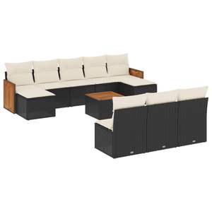 Conjunto de Sofá de Jardín de Ratán PE Negro con Acero con Recubrimiento en Polvo y Madera de Acacia, Muebles de Exterior Premium - Product Image 2