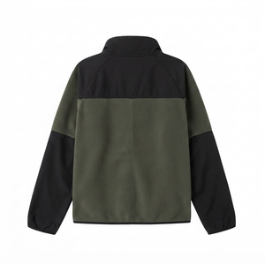 Veste en polaire vert olive pour homme, avec empiècements noirs, col montant, fermeture éclair, vêtement décontracté pour l'hiver - Product Image 3