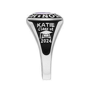 Bague de classe en argent sterling 925 avec petite pierre de naissance ovale, personnalisée pour la remise des diplômes, pour femme - Product Image 3