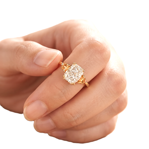 Trilogy <b>Ring</b> Peach Morganite Accents Anniversary <b>Ring</b> DEF Color VS VVS Clarity 10K 14K 18K Solid Gold Cushion Lab Grown Diamond - Product Image 3