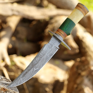 Cuchillo de caza LEGACY BLADES con logotipo personalizado, hoja fija de acero de Damasco de grado industrial, punta caída, mango de madera, para camping y actividades al aire libre. - Product Image 2