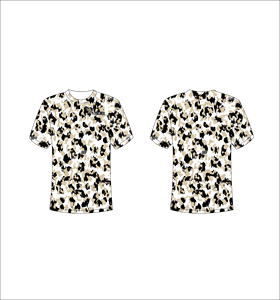 Camiseta Deportiva Ligera de Manga Corta Sublimada Personalizada con Estampado Abstracto de Animales con Manchas Beige y Negras - Product Image 1