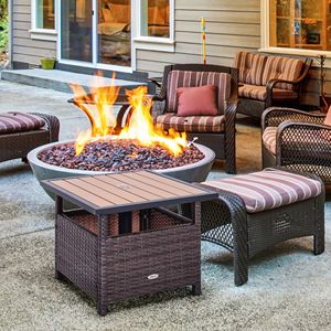 Tavolino Pieghevole in Rattan per Esterni con Foro per Ombrellone, Telaio in Lega di Alluminio, Ideale per il Giardino - Product Image 2