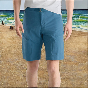 Shorts cargo pour homme en polyester/coton à séchage rapide, bleu uni, avec poches, taille mi-haute, style décontracté, taille élastique avec cordon de serrage - Product Image 5