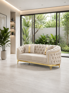 Luxury 321 Ivory Chesterfield <b>Sofa</b> <b>Set</b> with Tufted Design and Gold Trim for Living Room Villa Hall Office Contamporary Design - Product Image 4