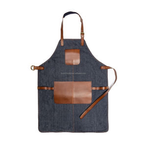 Tablier à bavette en cuir réglable en toile Poches Porte-serviettes Sangles croisées personnalisables pour hommes et femmes pour modèle de vêtements de travail de cuisine - Product Image 5