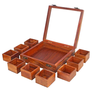 Caja de Especias de Madera de Acacia, Contenedor de Almacenamiento de Especias, Hierbas y Condimentos para Cocina, Tapa Acrílica, Caja de Especias de Madera - Product Image 1