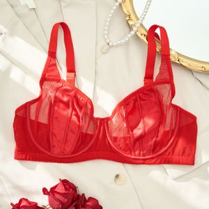 Sujetador Push-Up Rojo para Mujer, Copa Tres Cuartos, Sin Varillas, Tirantes Ajustables, Estilo Sexy con Espalda en Y, Spandex y Nailon Transpirable, para Todas las Temporadas - Product Image 4