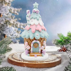 Décorations de maison en résine rose pastel en forme de maison en pain d'épices pour arbre de Noël intérieur - Product Image 3